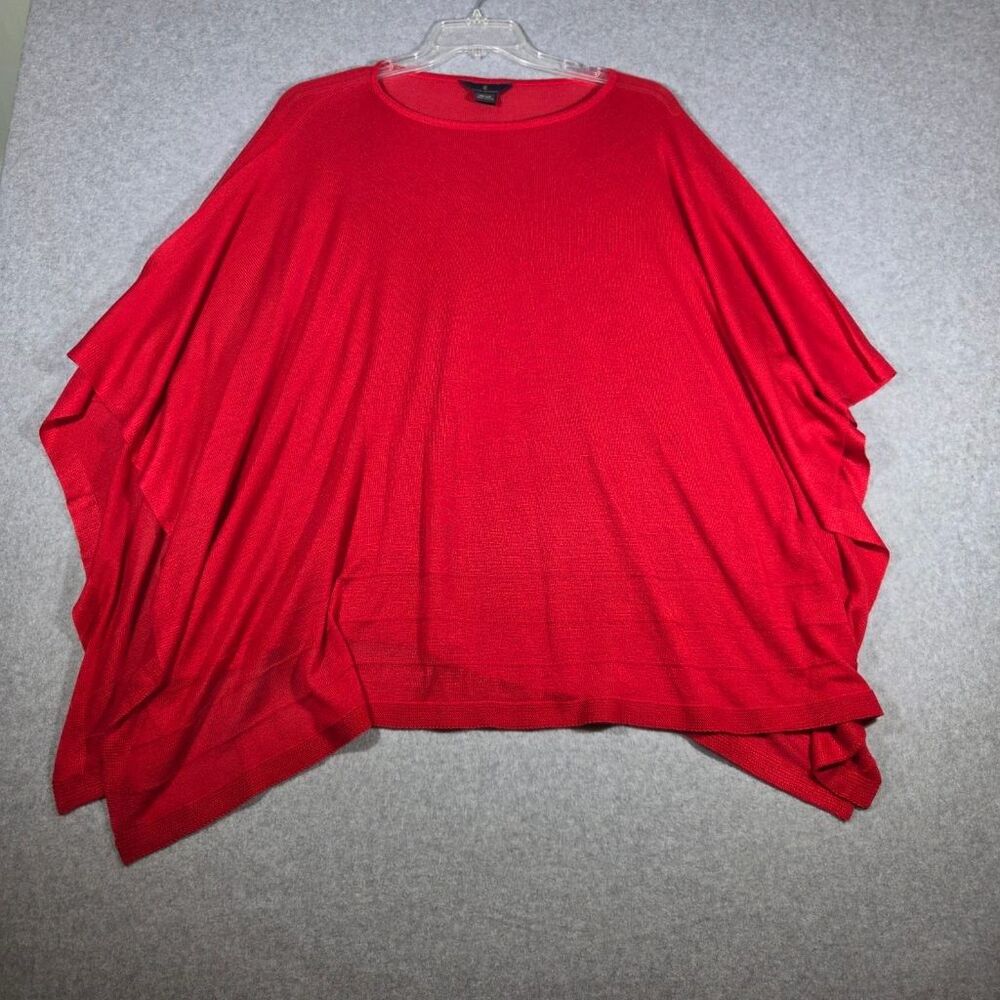 Brooks Brothers Red Poncho Sweater One Size Knit Batwing Cape Pullover Womens